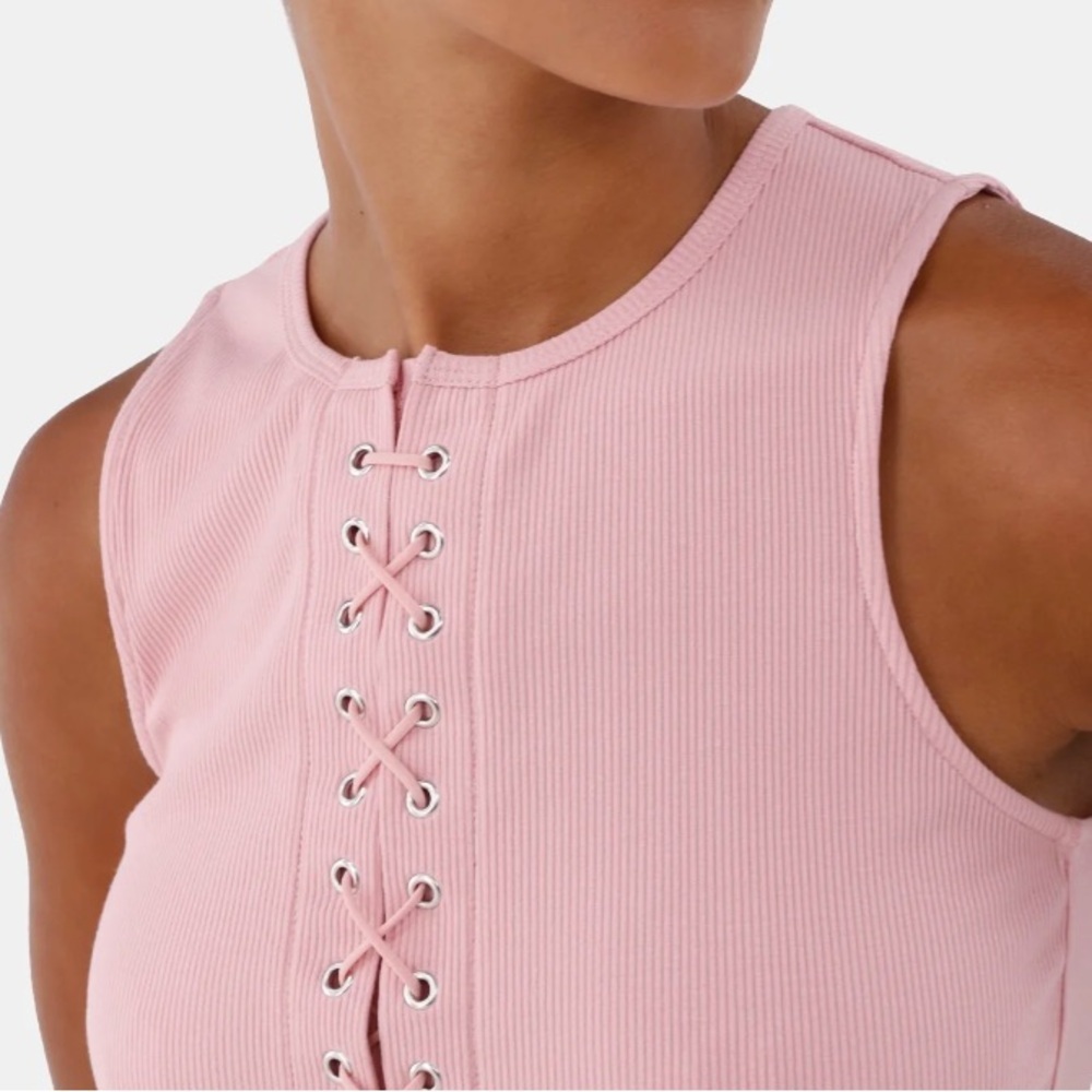 No Boundaries Pink Lace-Up Sleeveless Top - Picture 2 of 4